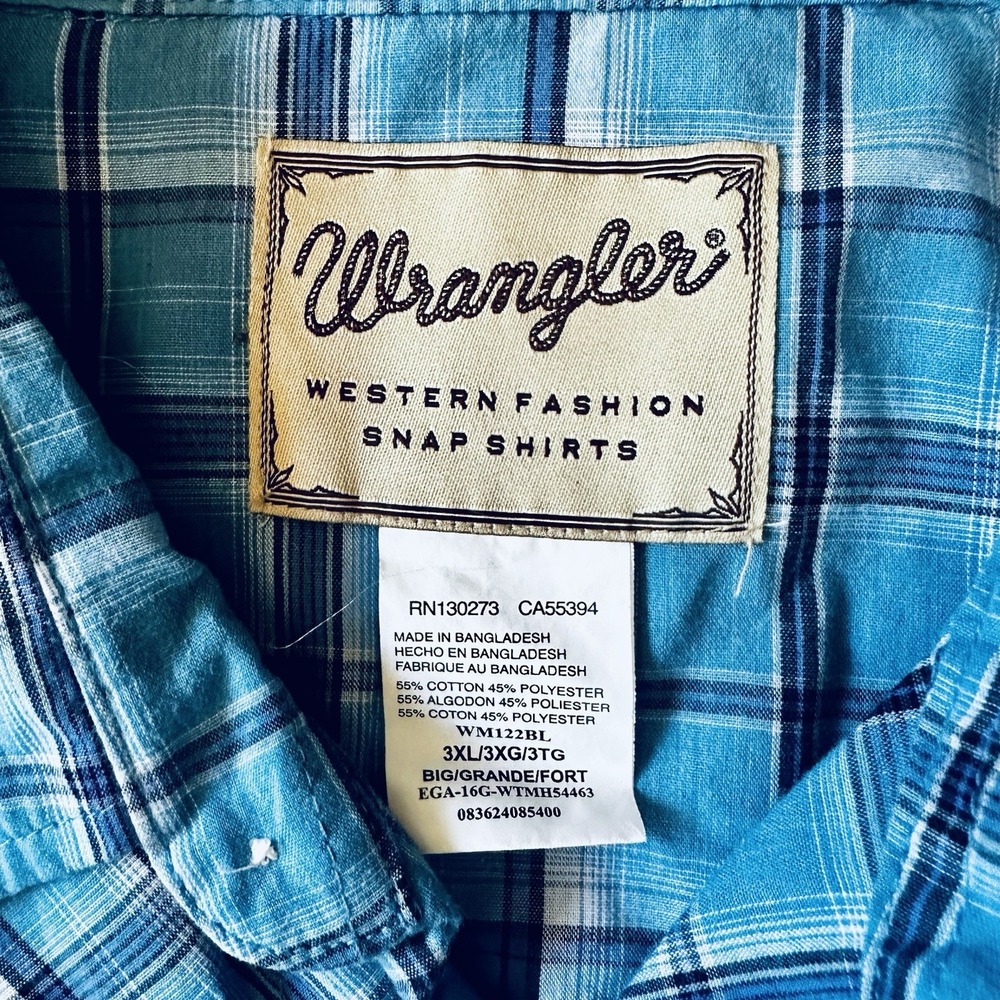 Wrangler Mens 3XL Shirt Retro Western Cowboy Pearl Snap Button Long Sleeve Plaid - Picture 5 of 6